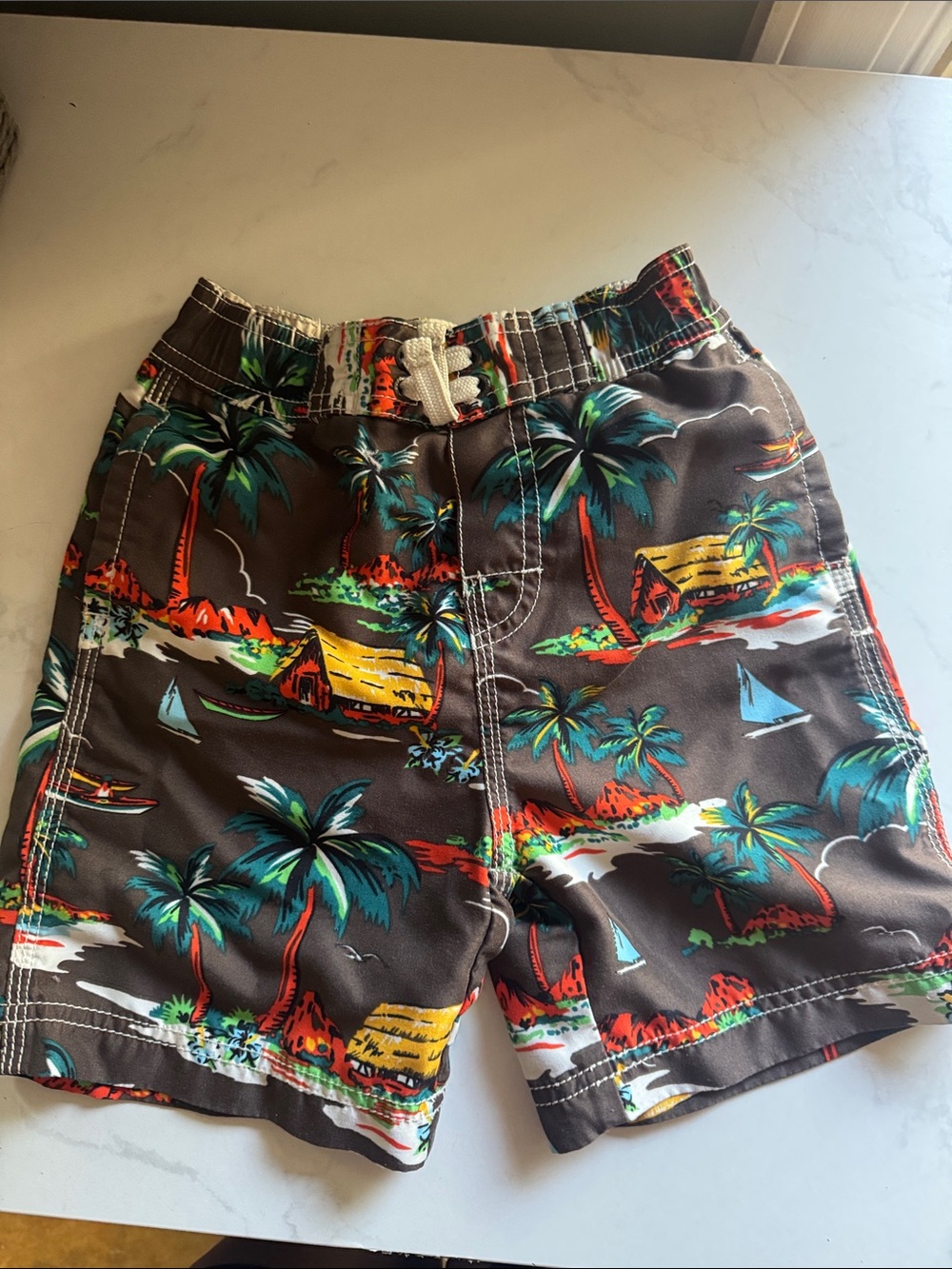 Kids Tropical Print Swim Shorts Trunks in Brown Vacation Swimsuit 3T Resort boys